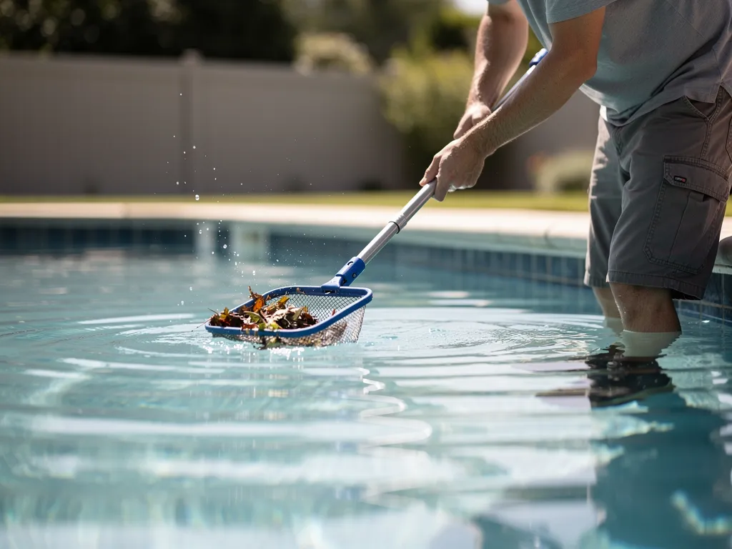 Pool Skimming and Debris Removal carried out by PureWater Pool Cleaning Service Houston